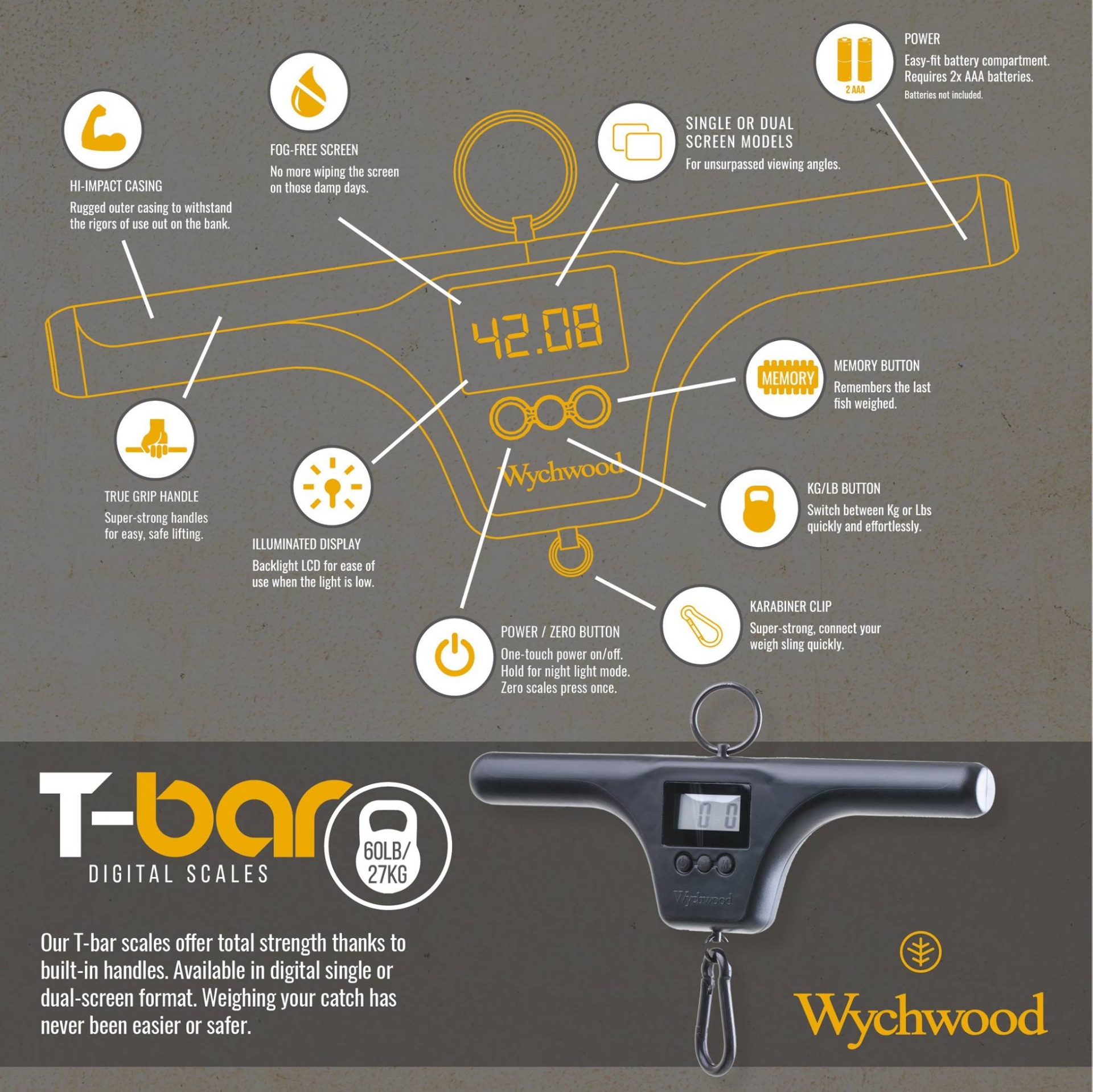 Wychwood T Bar Scales Dual Screen 120lb – Digital Fishing Scales